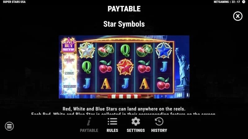 Super Stars USA - Symboles étoiles dans Hold & Win